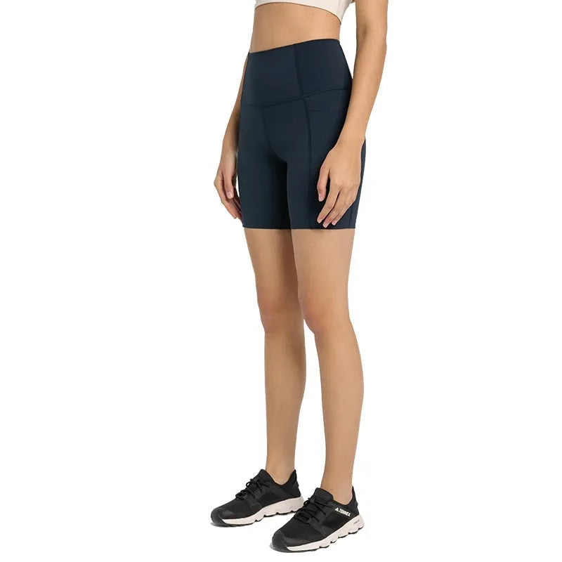 Women's black sports shorts with super stretch fabric for running and fitness activities