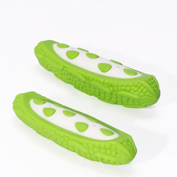 Green and purple meat-scented dog chew toys in large and small sizes
