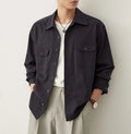 Men's light sand rice lapel collar shirt with long sleeves and chemical fibre blend fabric