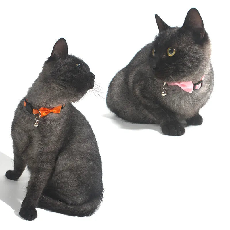 Multi-colour adjustable nylon bow cat collar with bell decoration in cartoon stripe pattern