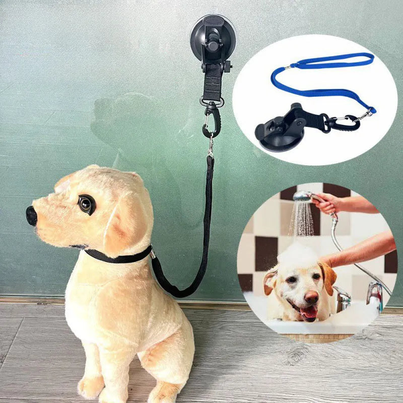 Pet bathing fixed artifact with suction cups, traction rope, and handcuffs for securing pets during washing