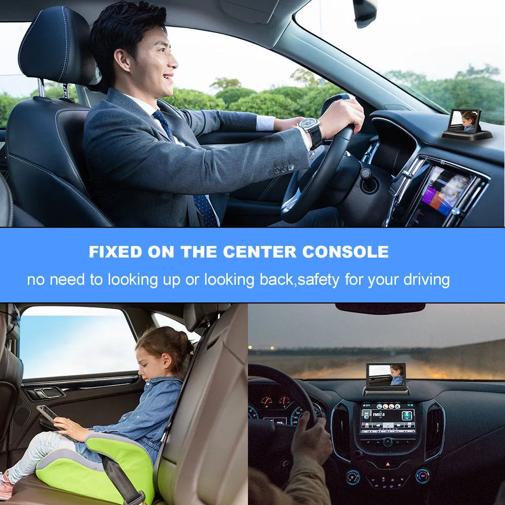 Black folding screen car baby monitor with 4.3-inch display and cigarette lighter power cable.