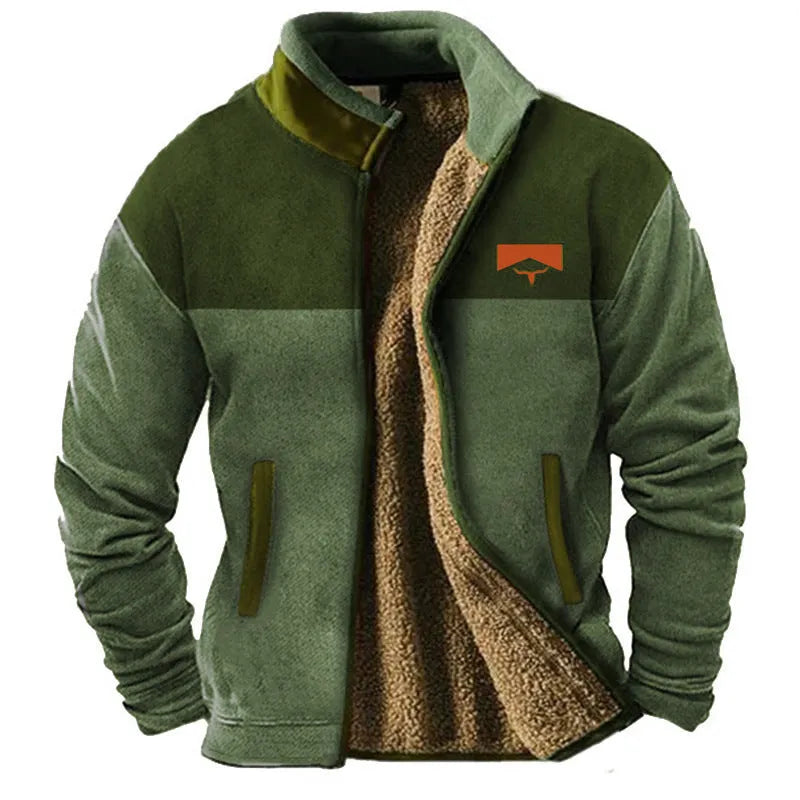 Men's green fleece padded coat with regular fit and polyester fibre insulation