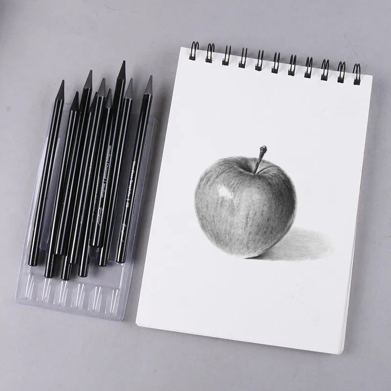 Carbonized Pencil Suit with 6 graphite and 3 carbonized pencils on suction card packaging
