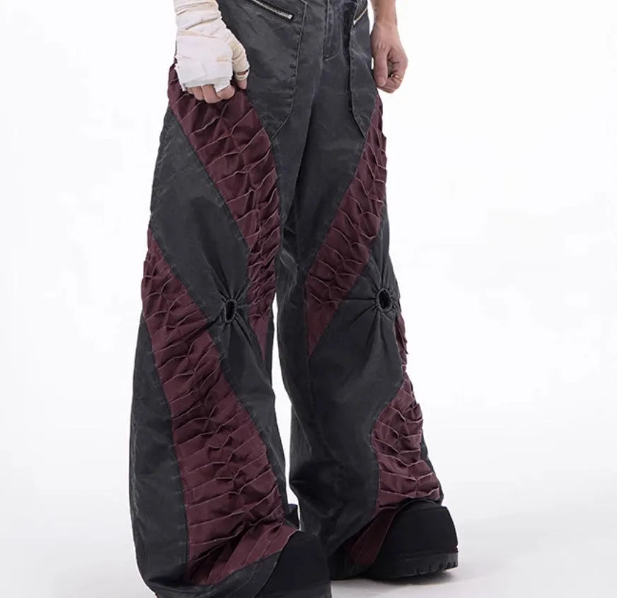 Retro three-dimensional keel design casual trousers in grey rayon viscose fabric