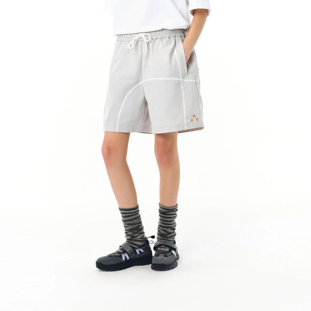 Retro style men's drawstring shorts in polyester fabric available in dark grey, white and apricot colours