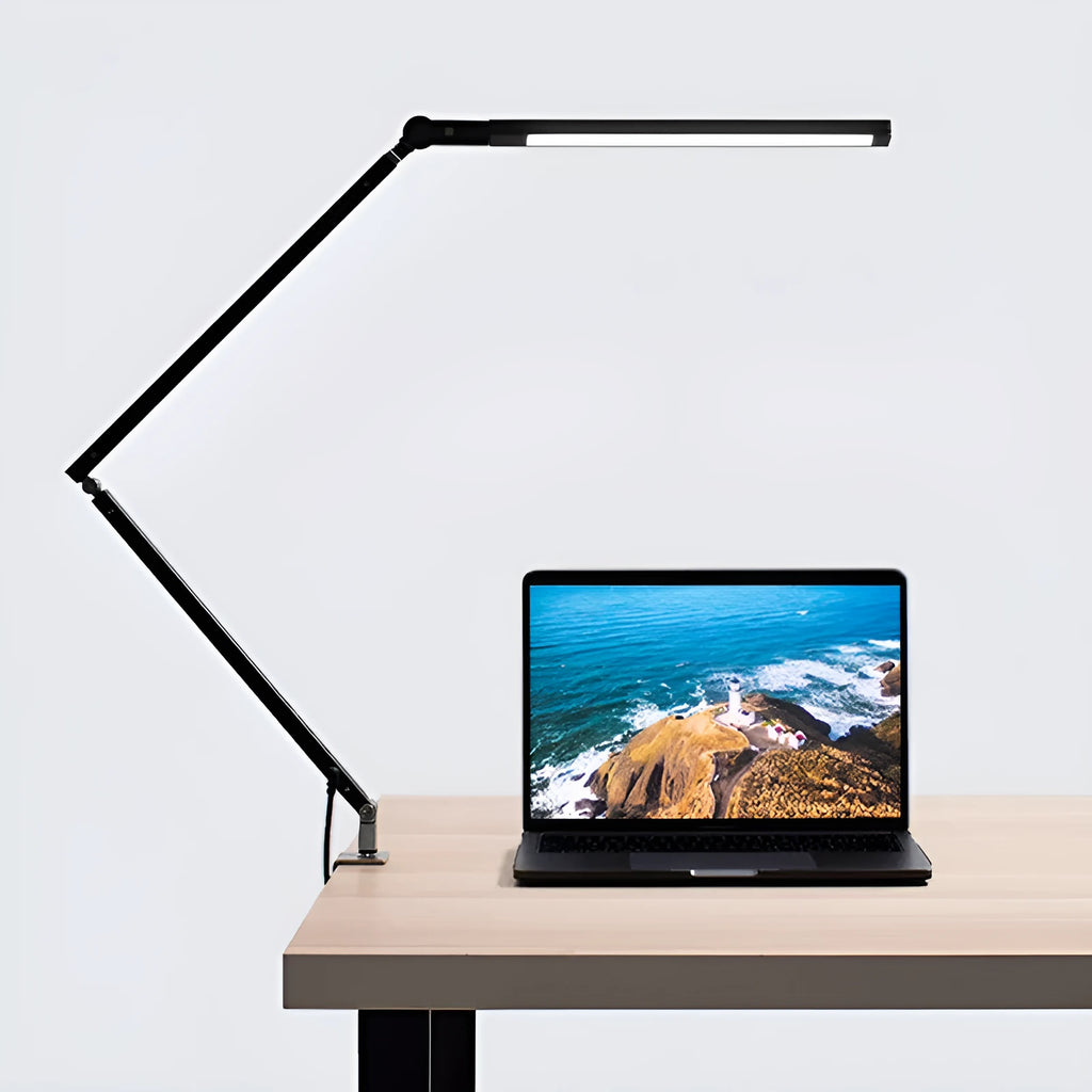 Clip-type LED desk lamp with remote control mounted on desk edge