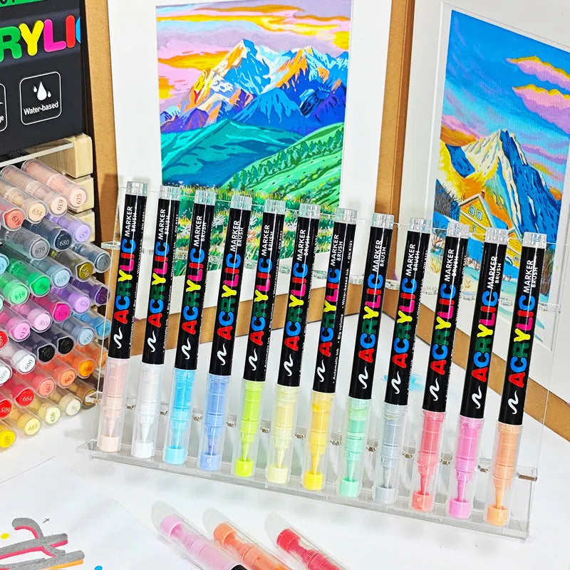 Set of straight liquid acrylic marker pens with soft heads in multiple colours for art and graffiti