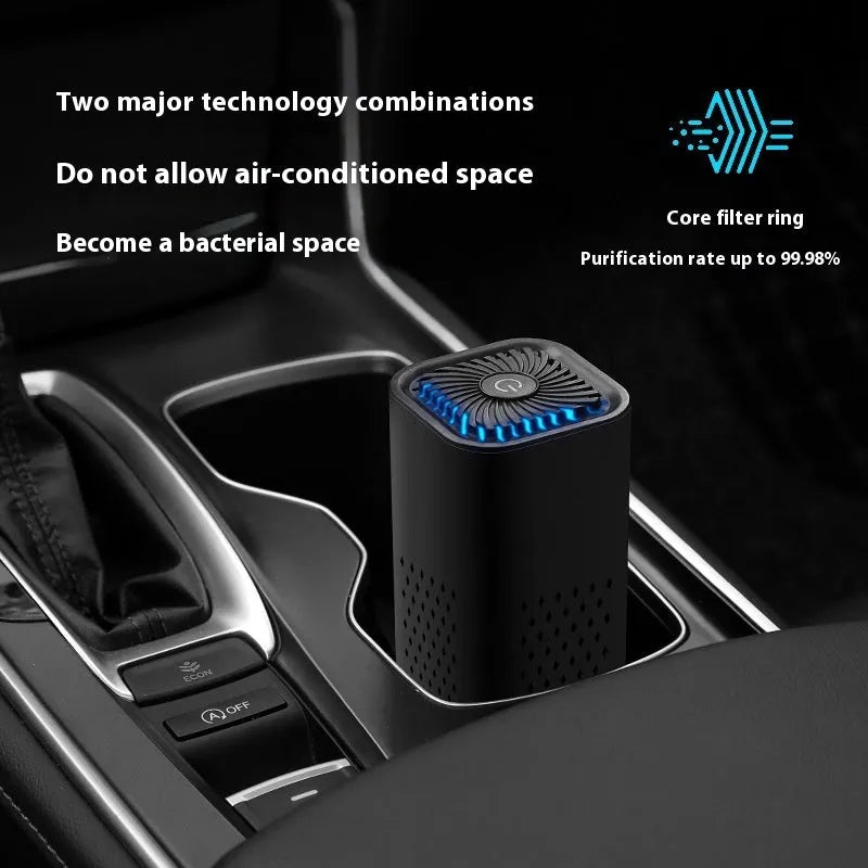 Mini USB air purifier in white or black for cars and small rooms under 10 square metres