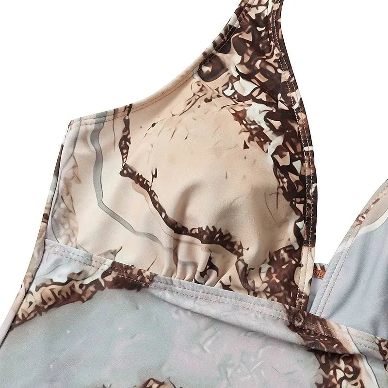 Brown polyester women's bikini for swimming available in sizes S to XXL