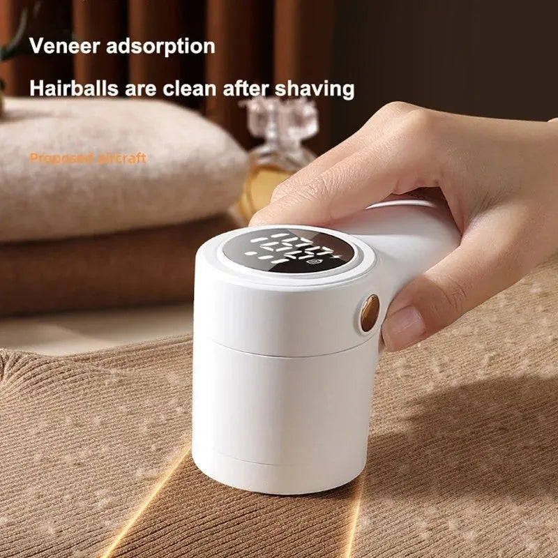 White electric fabric lint remover with LED display and USB charging port