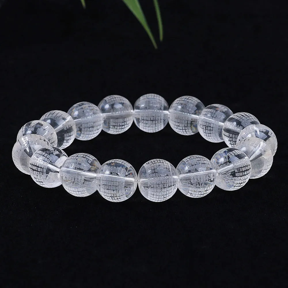 Crystal Heart Sutra Buddhist prayer beads rosary with 10mm engraved glass beads