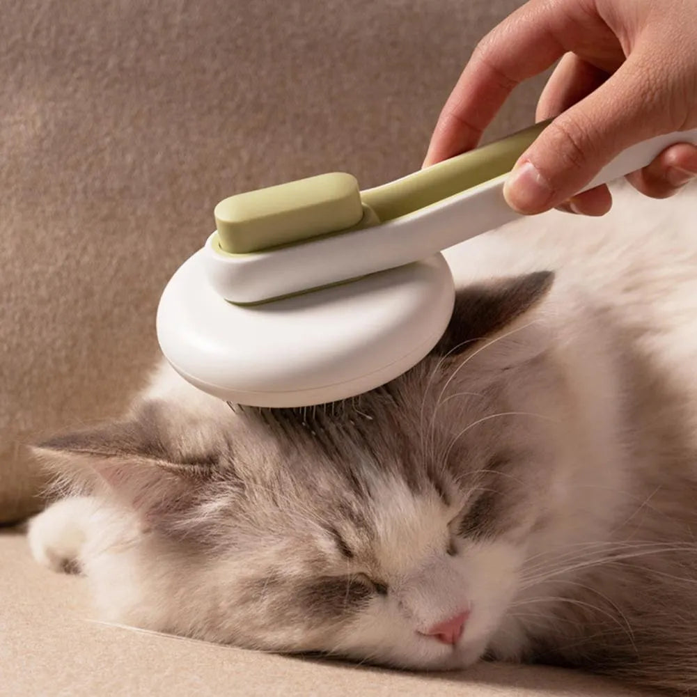 Automatic hair release pet grooming brush with stainless steel teeth in blue candy colour