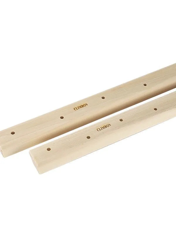 Three wooden hangboards for grip strength training in 12cm, 40cm, and 50cm sizes with multiple edge depths