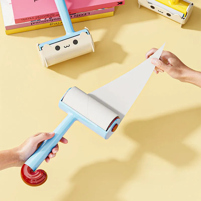 Pet hair remover with replaceable sticky paper in blue, red, or yellow for clothing and home use