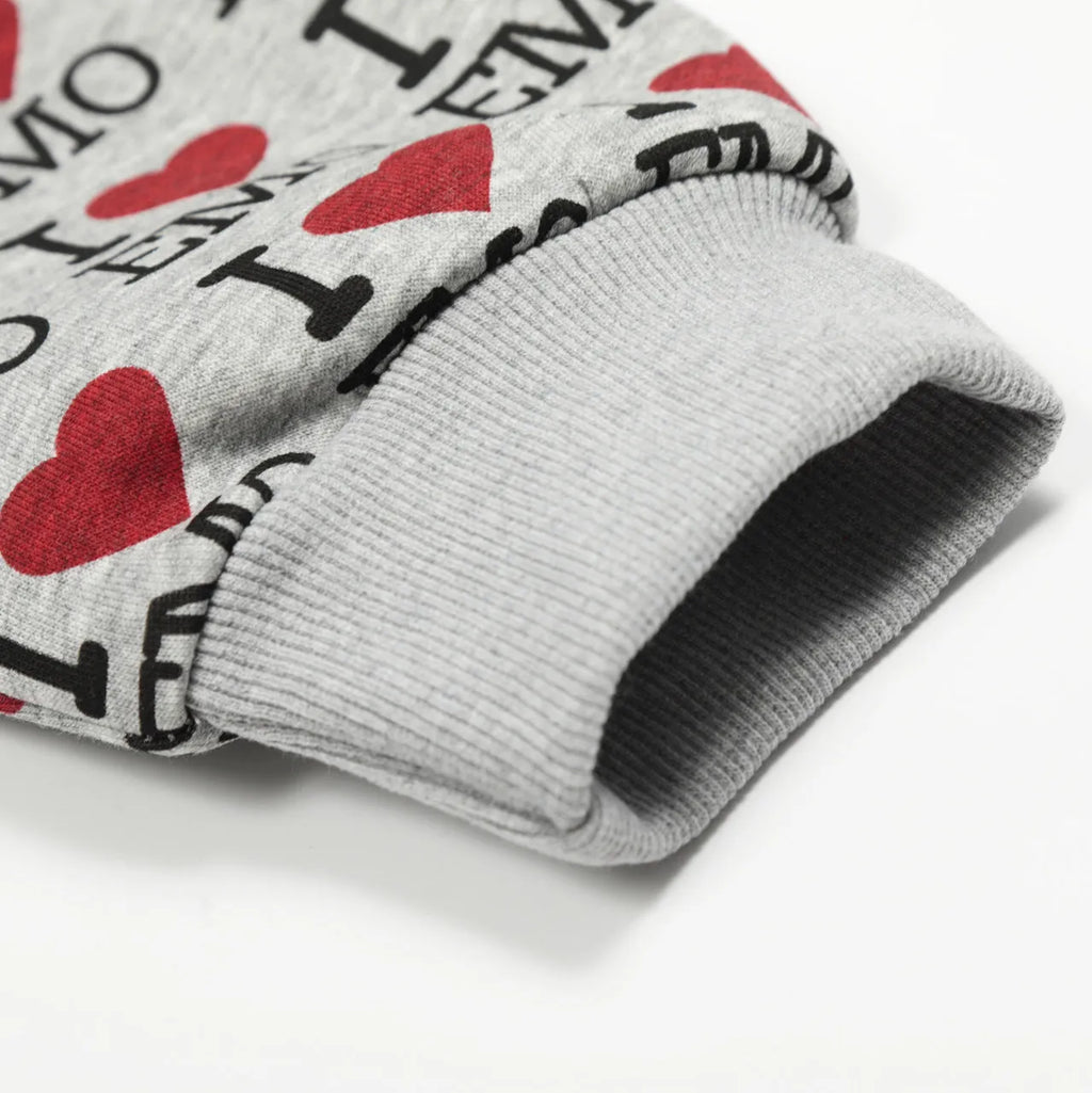 Women's melange grey hooded cardigan with retro pattern, long sleeves, and medium-thickness cotton construction