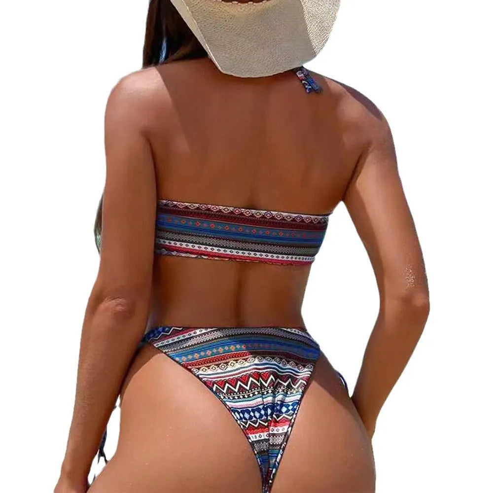 Women's halter neck bikini swimsuit in polyester with briefs style