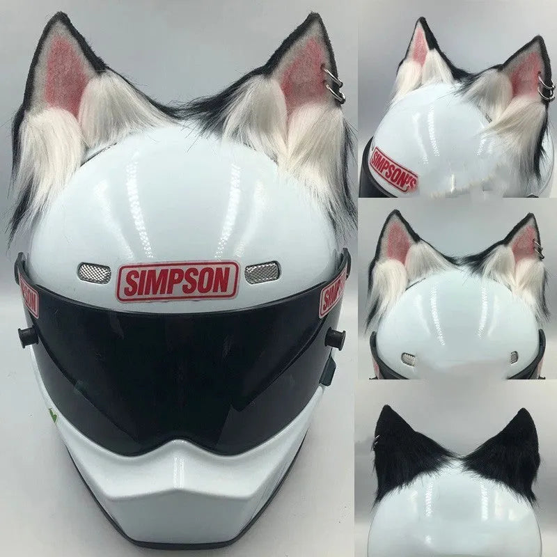 ABS helmet ornaments with animal ears and tails for motorcycle helmets in various colour options