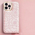 Camellia leather pattern phone case with soft edge and hard back for iPhone 11 to 15 Pro Max