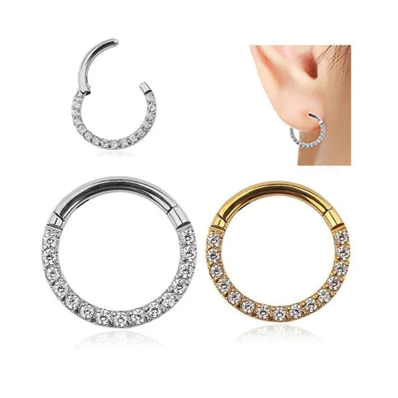 Stainless steel seamless nose ring in round shape with electroplated colour options, showing size variations