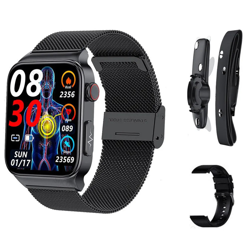 ECG monitoring sports smart watch with square IPS screen, aluminium alloy case and silicone strap