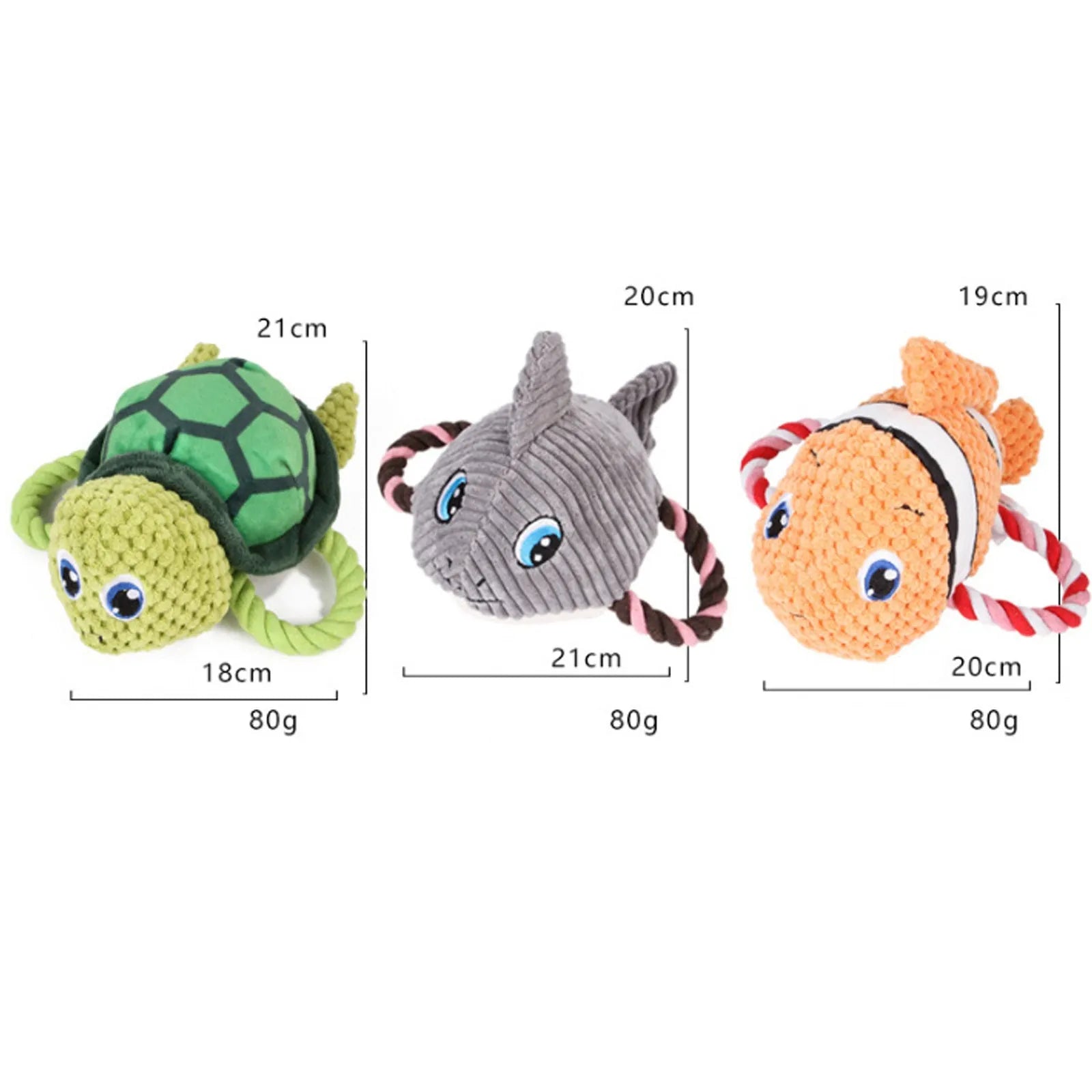 Grey, green, and orange turtle-shaped plush dog chew toy with knotted body.