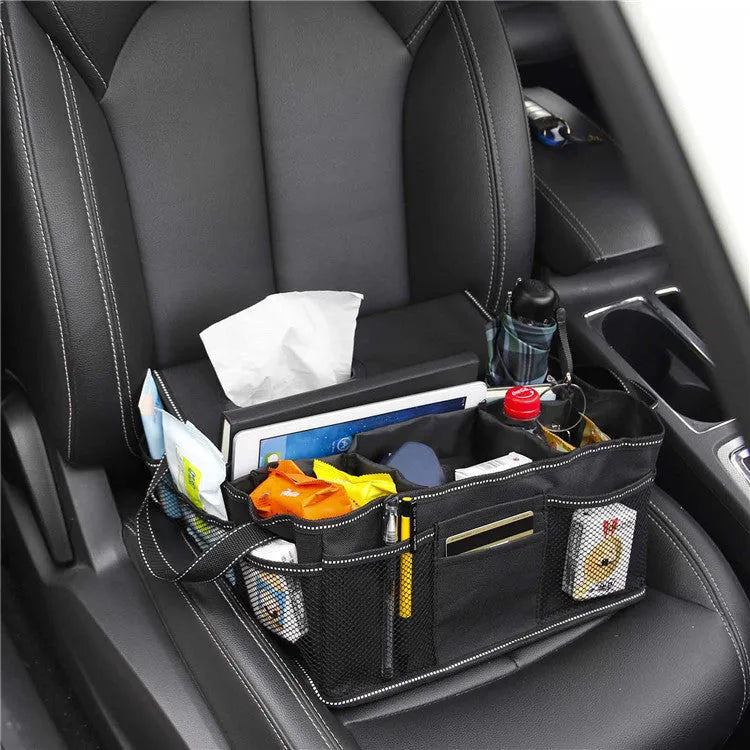 Black Oxford cloth car storage box with 33cm square dimensions for vehicle boot organisation