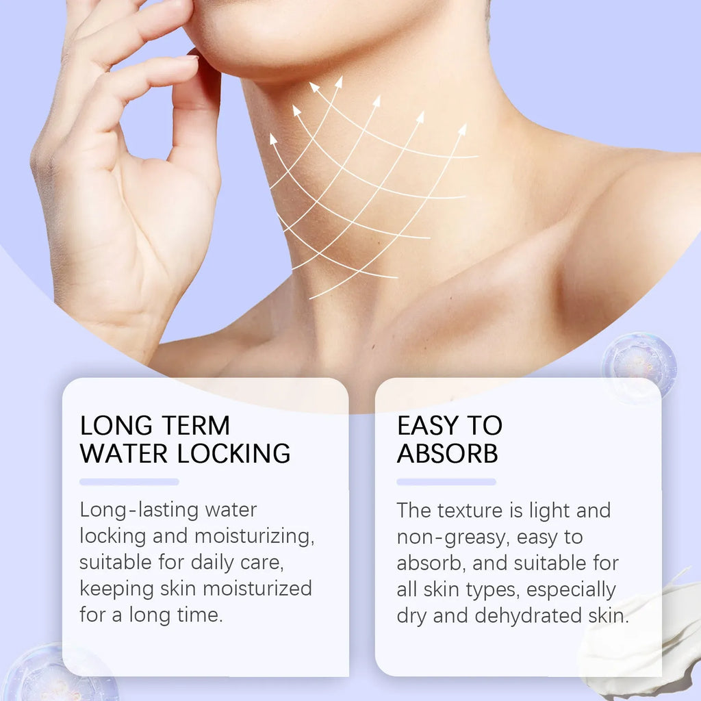50g neck skin cream jar with moisturising formula containing hyaluronic acid and coffee extract for neck skincare