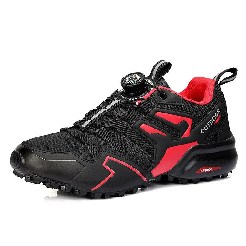 Men's beige outdoor hiking shoes with elastic band and rubber sole for sports and riding.