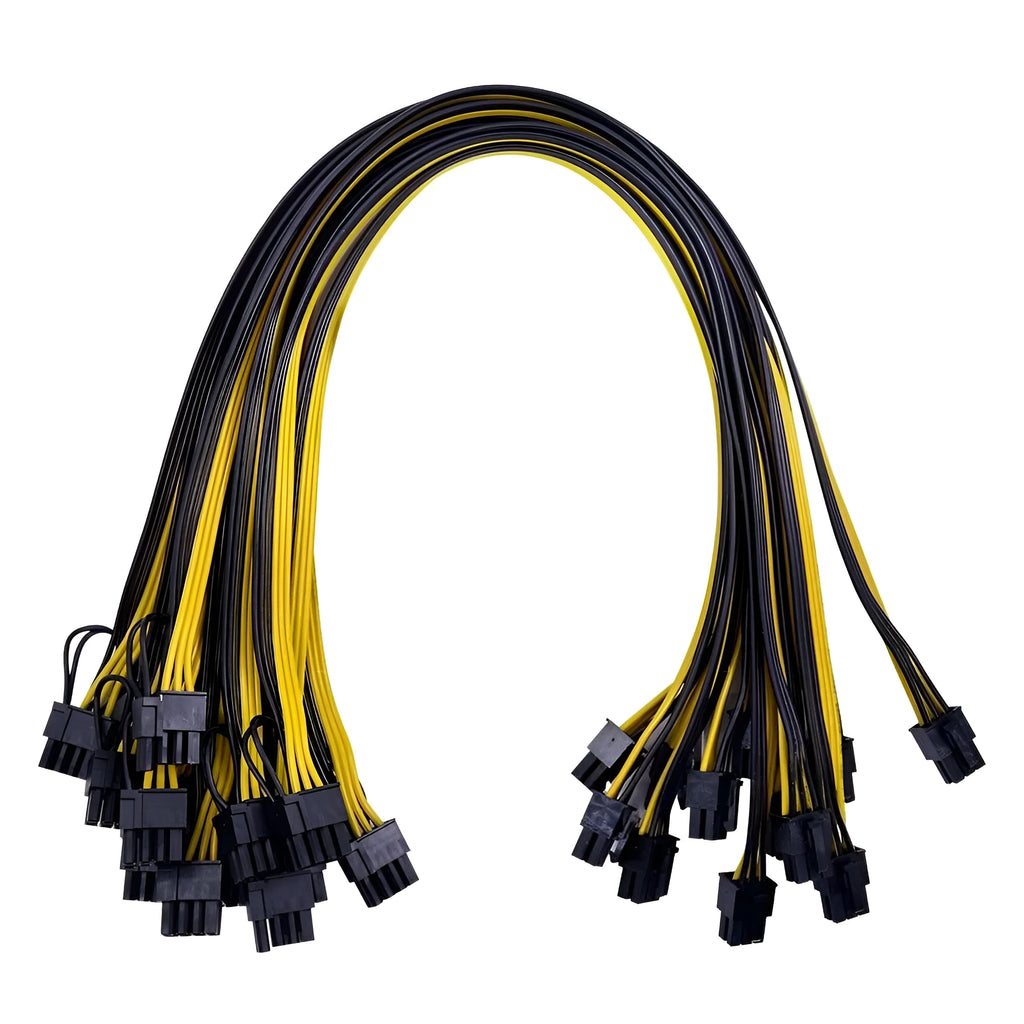 Yellow 6 pin to dual 8 pin graphics card power supply cable, 70cm, with plastic connector housing