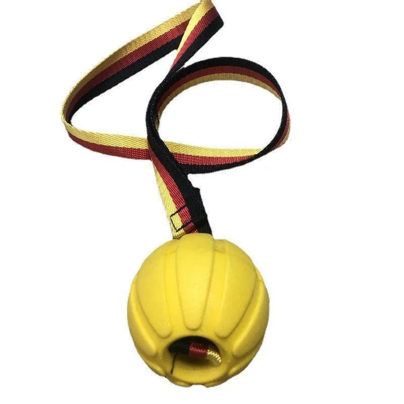 Floating EVA pet training ball in camouflage colour with 7cm diameter measurement shown