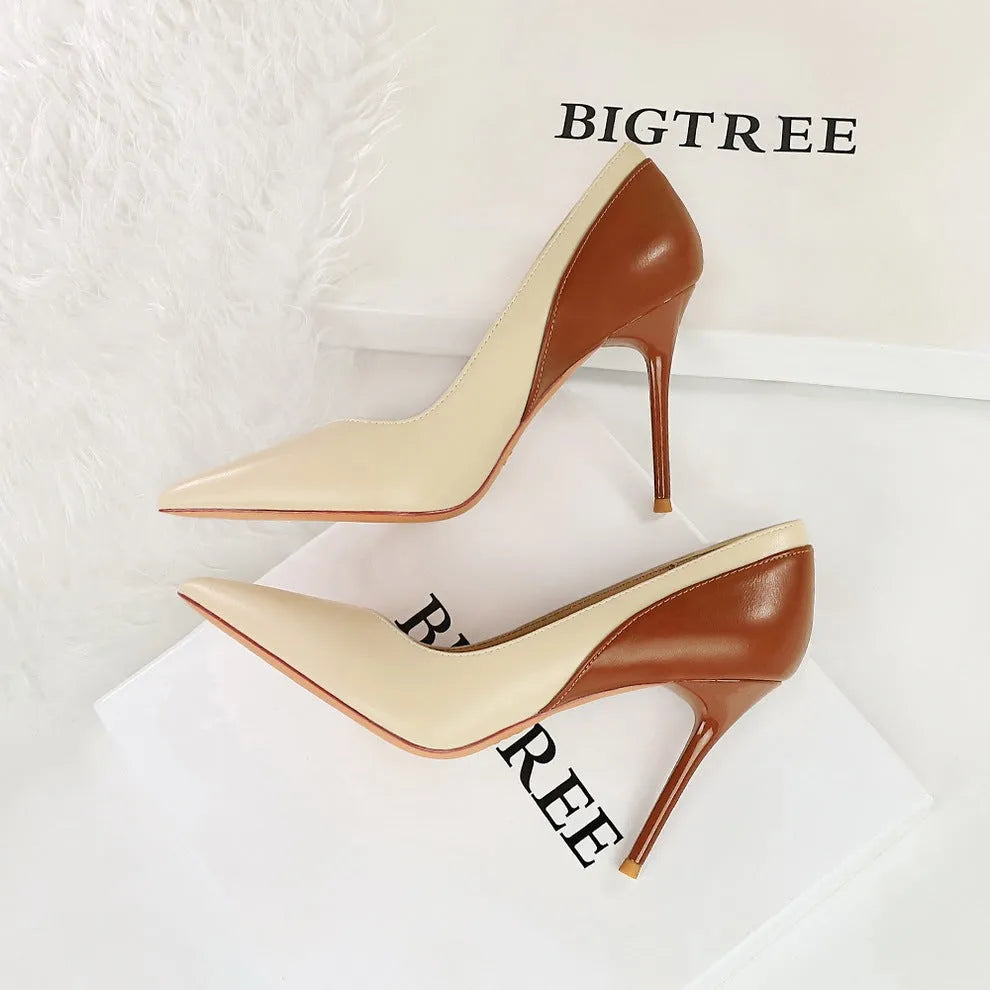 Retro style women's pointed toe stiletto heel pumps with super high heels for banquet wear