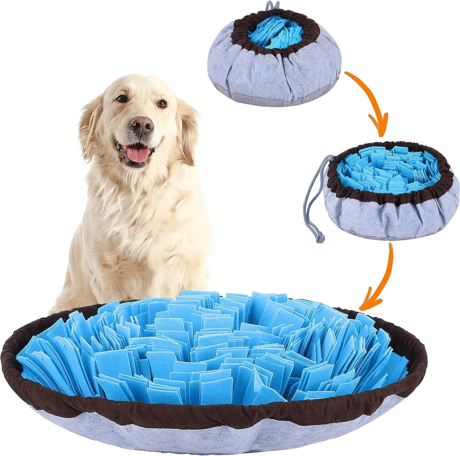 Blue adjustable snuffle mat for large dogs with multiple hide pockets for slow feeding and enrichment
