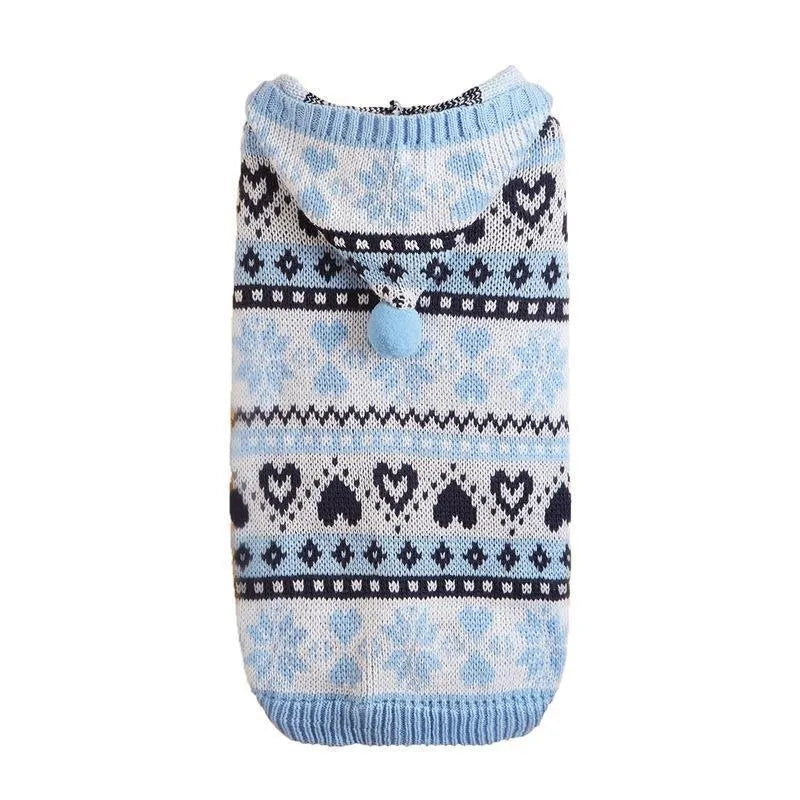 Pink blue grey acrylic dog sweater with snowflake striped camouflage knit pattern for Bardo Bichon pets