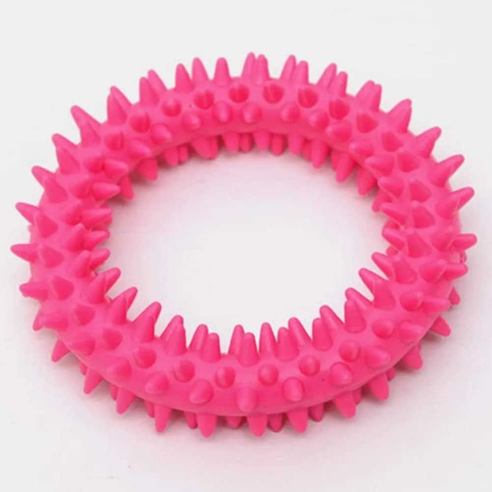 9.5cm TPR spiky circle ring dog chew toy in blue with dental cleaning nubs