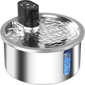 Stainless steel cat water fountain with white base and nine temperature gears, for dogs and cats hydration