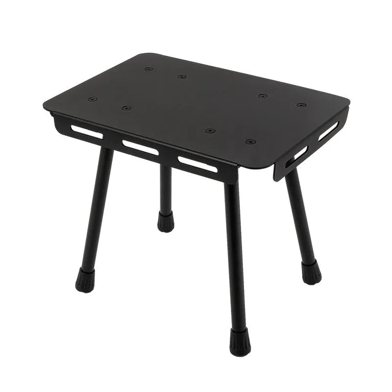CLS Outdoor dual-use folding stool in aluminium alloy, showing stool and table configurations with storage bag