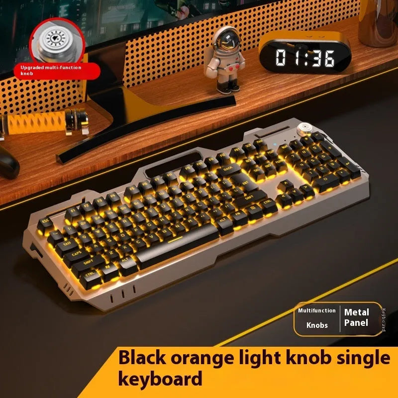 Aluminium alloy mechanical keyboard with programmable control knob in metal grey with rainbow backlighting