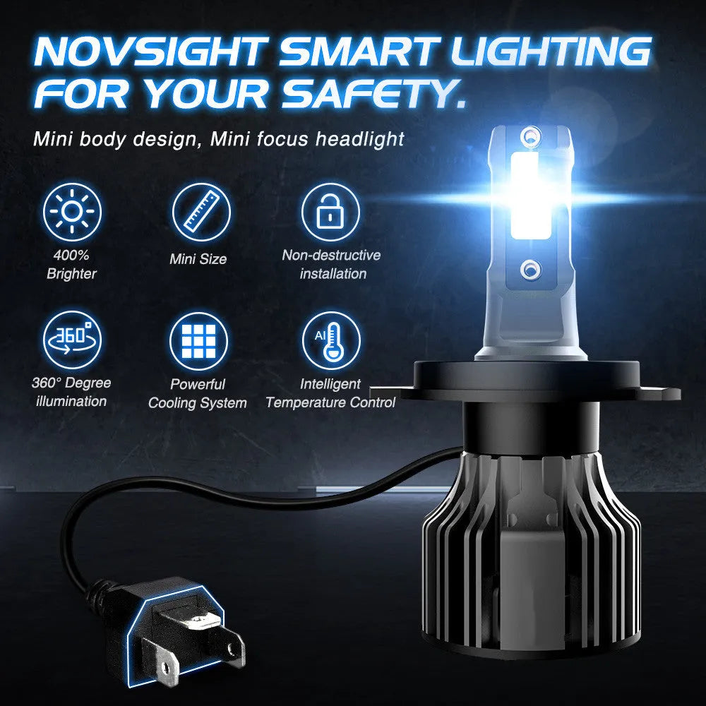 Car LED headlight bulbs 6000K with adjustable chuck, 72W power, 10,000 lumens output, IP68 waterproof rating
