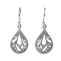 Pair of silver retro hollow water drop earrings with a hand-ground finish.