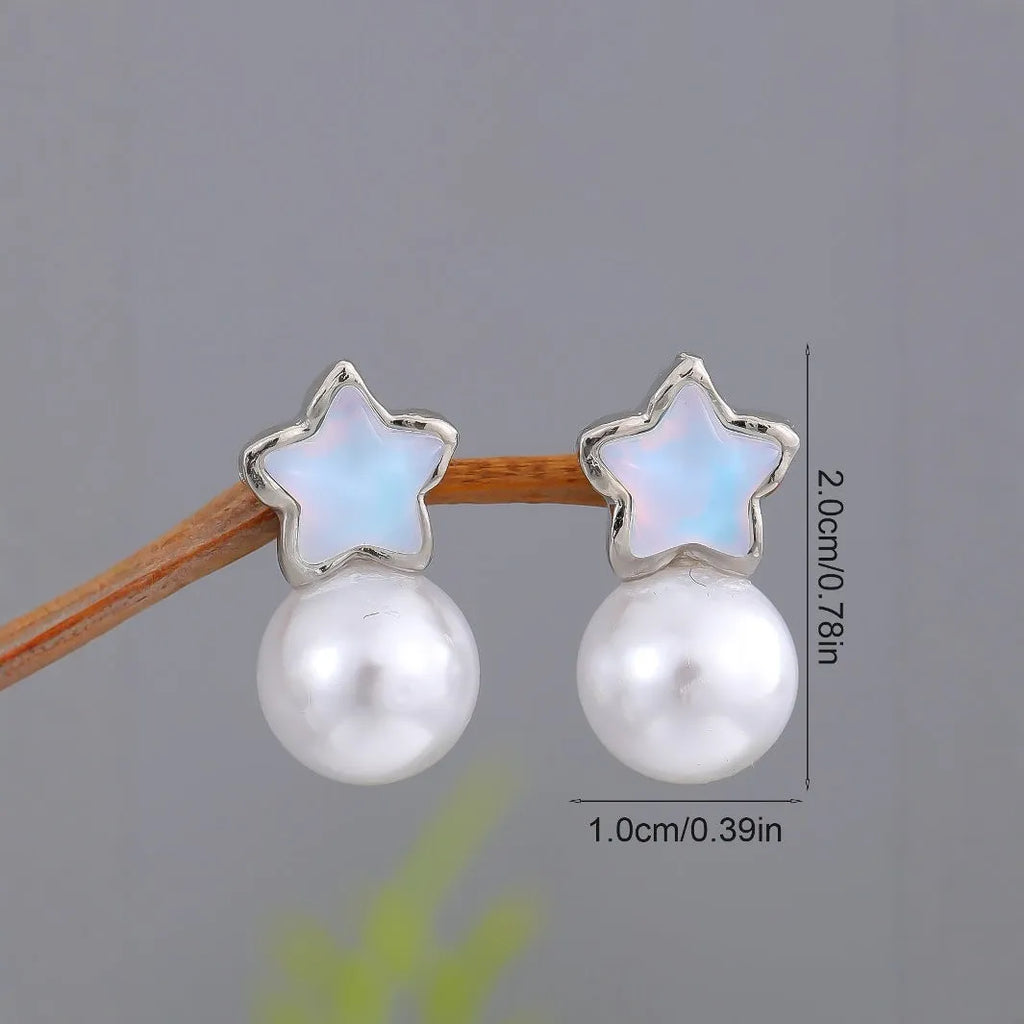 Sweet Cool blue colourful star pearl earrings with charm details, Style1