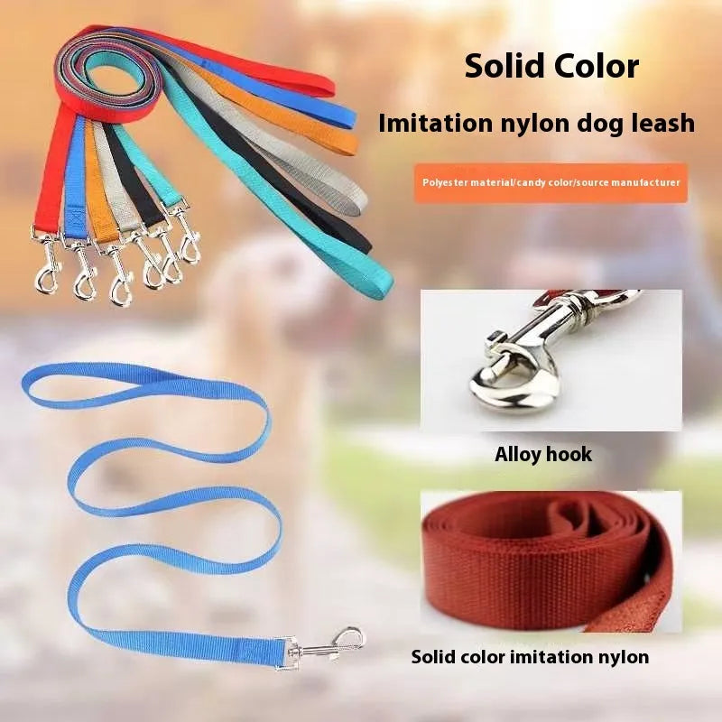 Solid colour dog hand holding rope showing 120cm length with hand loop and width options from 1.0cm to 2.5cm in twelve colour choices