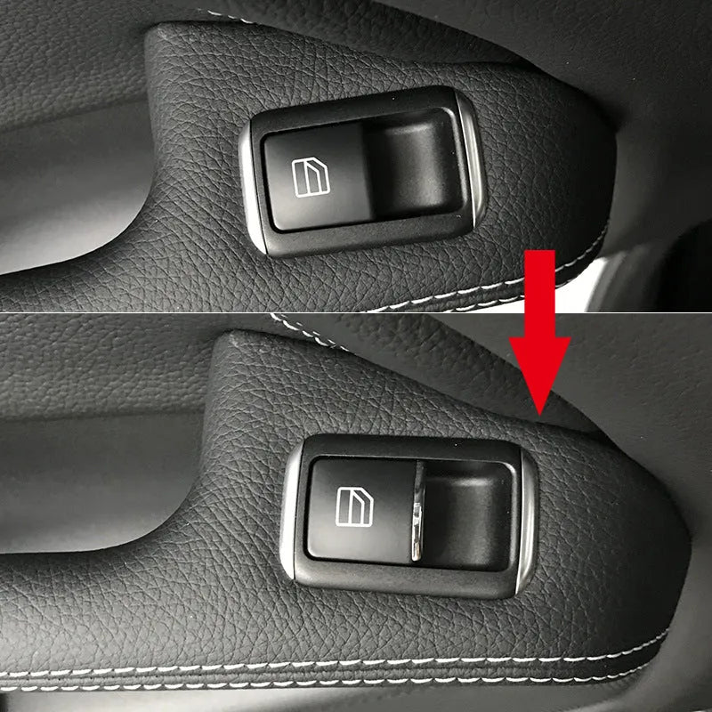 Black glitter window lift button modification sticker measuring 6cm by 3cm with adhesive backing