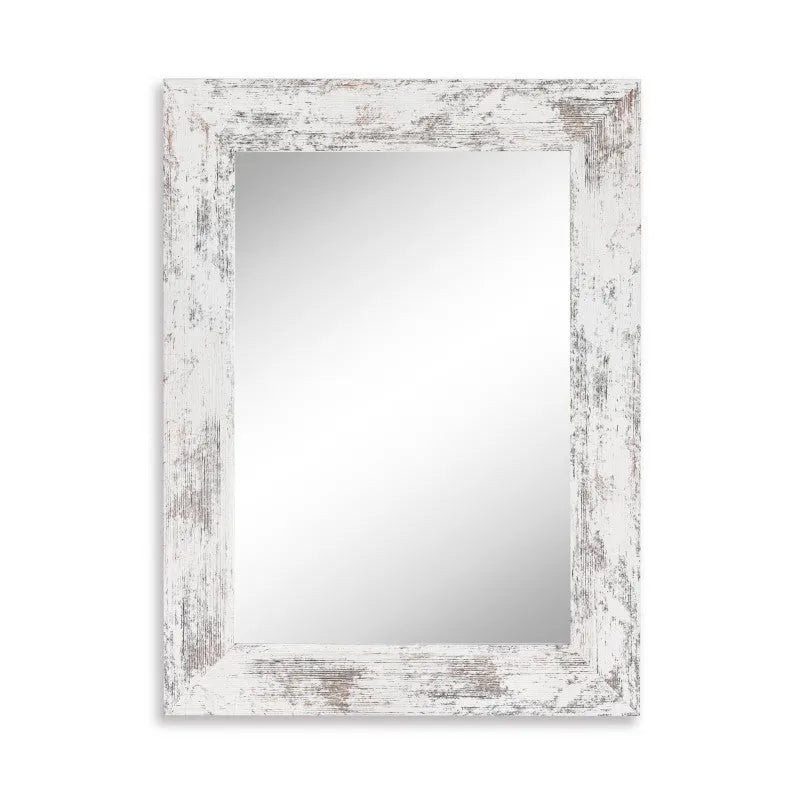 Wall-mounted dressing mirror with retro Chinese style white frame in bathroom setting