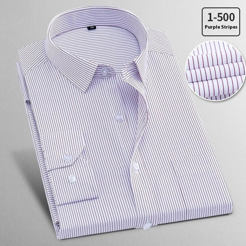 Men's long sleeved linen shirt in pink diagonal check pattern on a hanger.