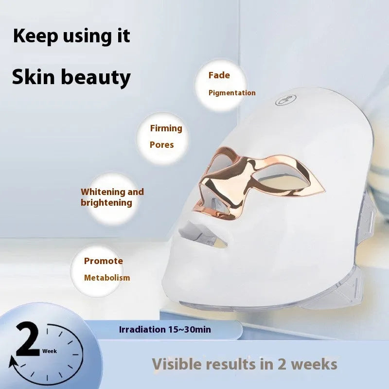 Rechargeable LED beauty mask in Black Golden Edge colour with manual touch controls and fixing strap