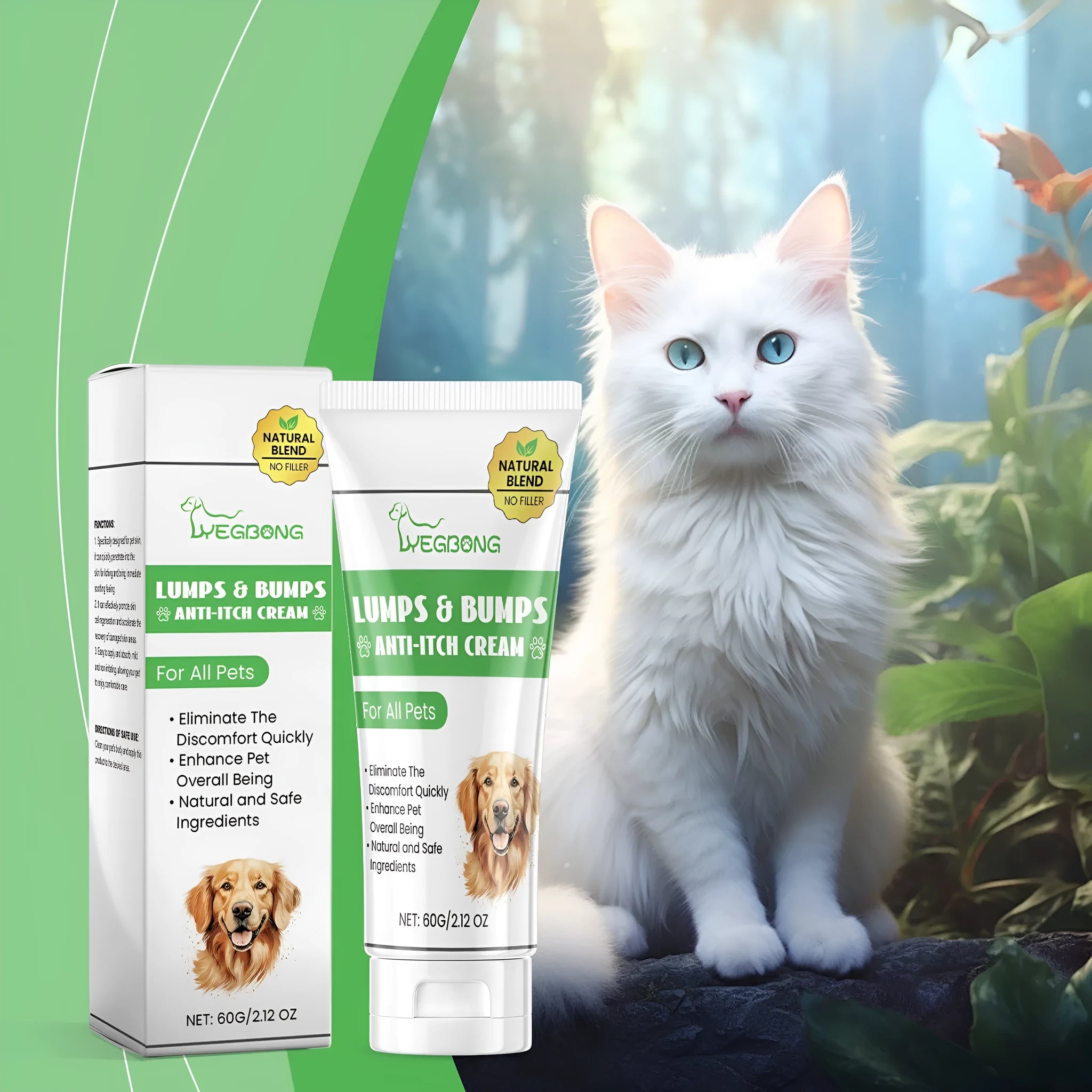 60g pet itch relieving cream tube for cats with tea tree oil and aloe vera extract