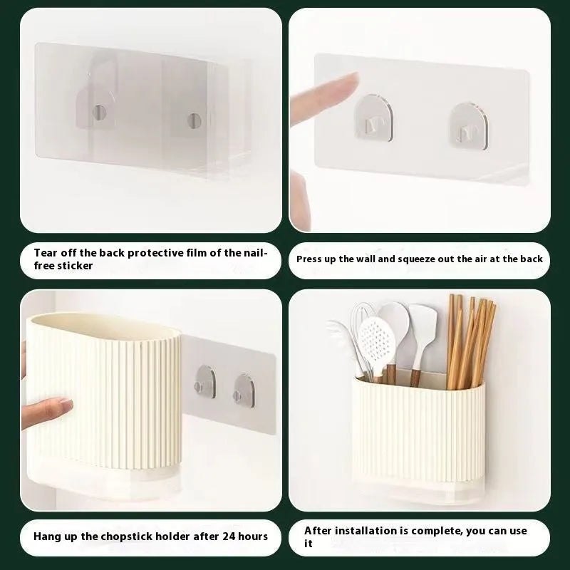 Cross-border drain chopsticks tube wall-mounted kitchen organiser in beige, dark green, or orange