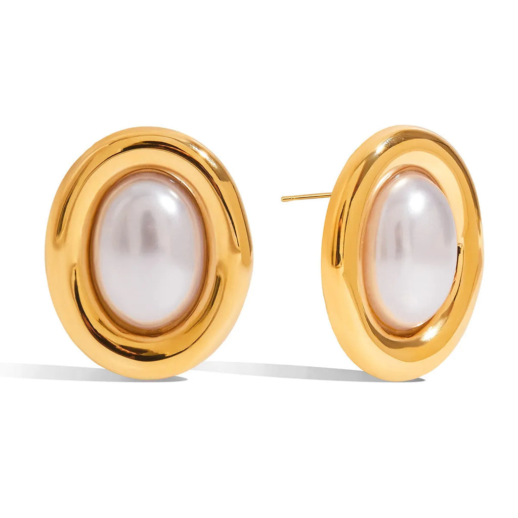 Stainless steel vintage pearl ear studs for women with electroplated finish and hypoallergenic properties