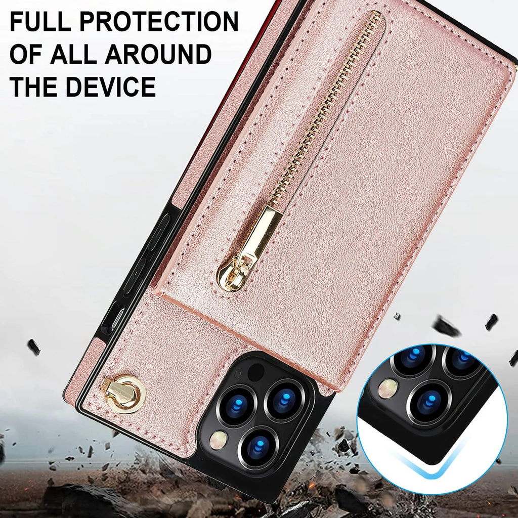 Mobile phone case in black with TPU and leather construction for iPhone 13 model